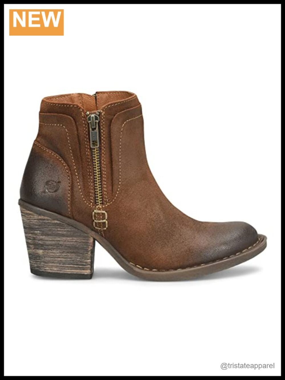 Women's Rustic Ankle Bootie Suede Leather Zip Low Heel